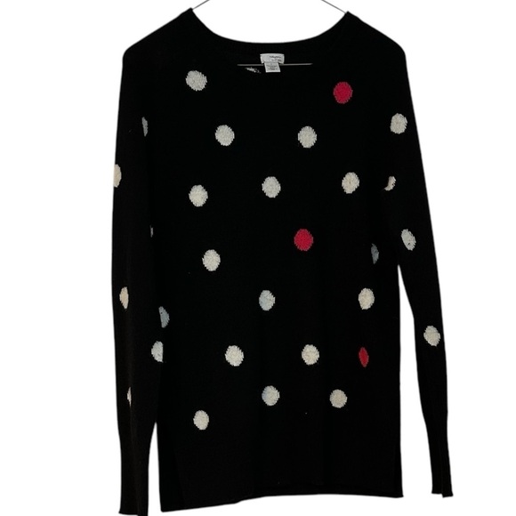 Halogen Cashmere Sweater Black & White Polka Dot Long Sleeve Soft Cozy Size S - Picture 1 of 9